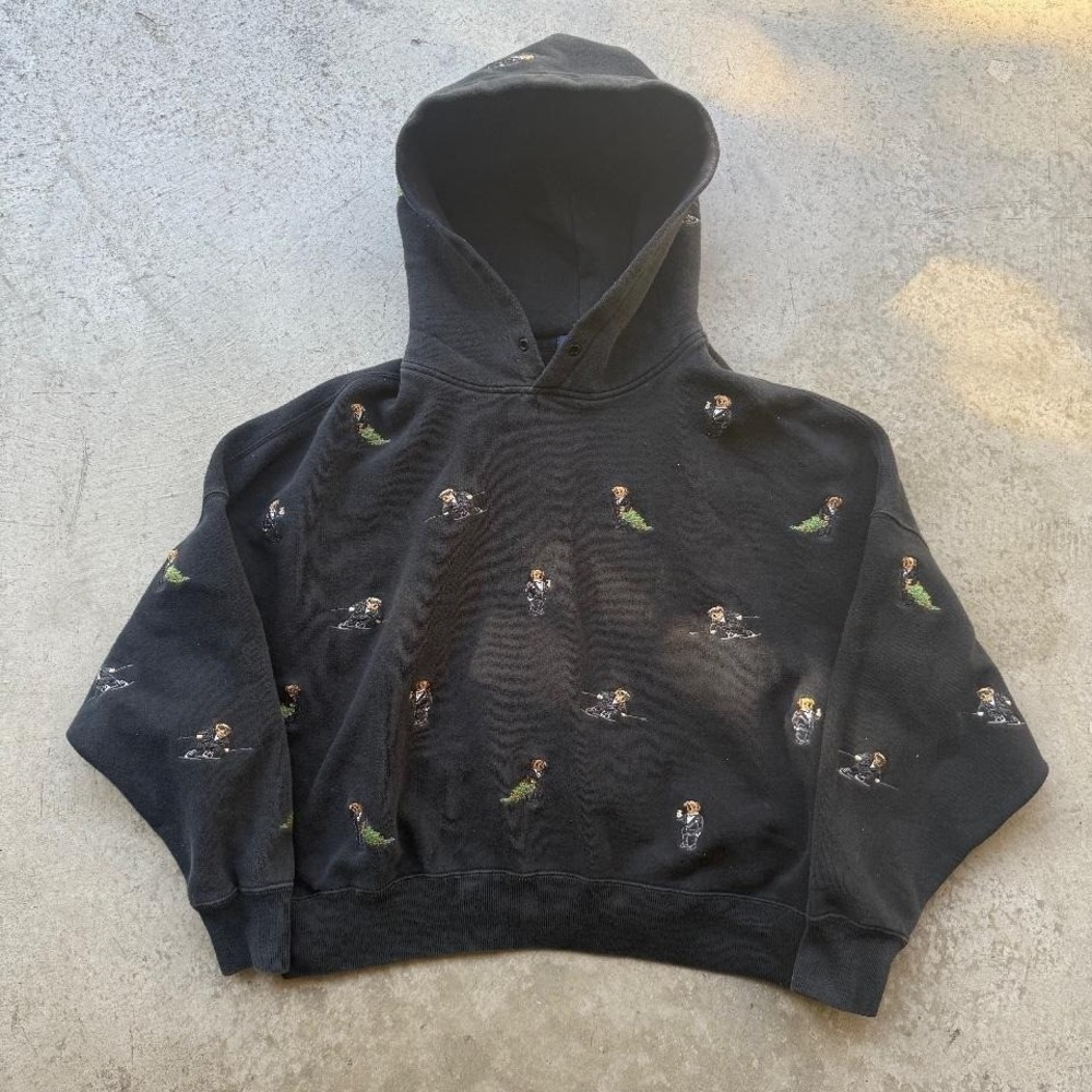 Polo Ralph Lauren Polo Bear Embroidered All Over Print Black Hoodie Mens S